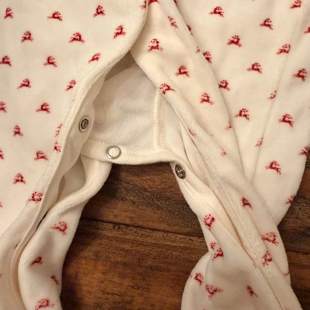 Ralph Lauren Baby 9M Reindeer Velour Footed Sleeper Cream Red Peter Pan Collar